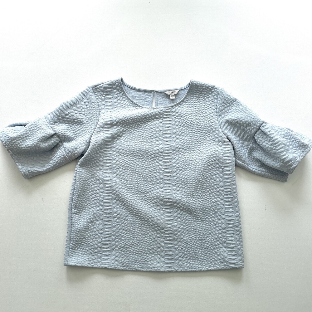 Guess Top Women's Small Gray Snakeskin Texture Bell Sleeve Keyhole Boho Chic